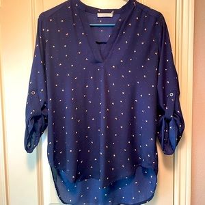 Lush navy blouse with 3/4 sleeves